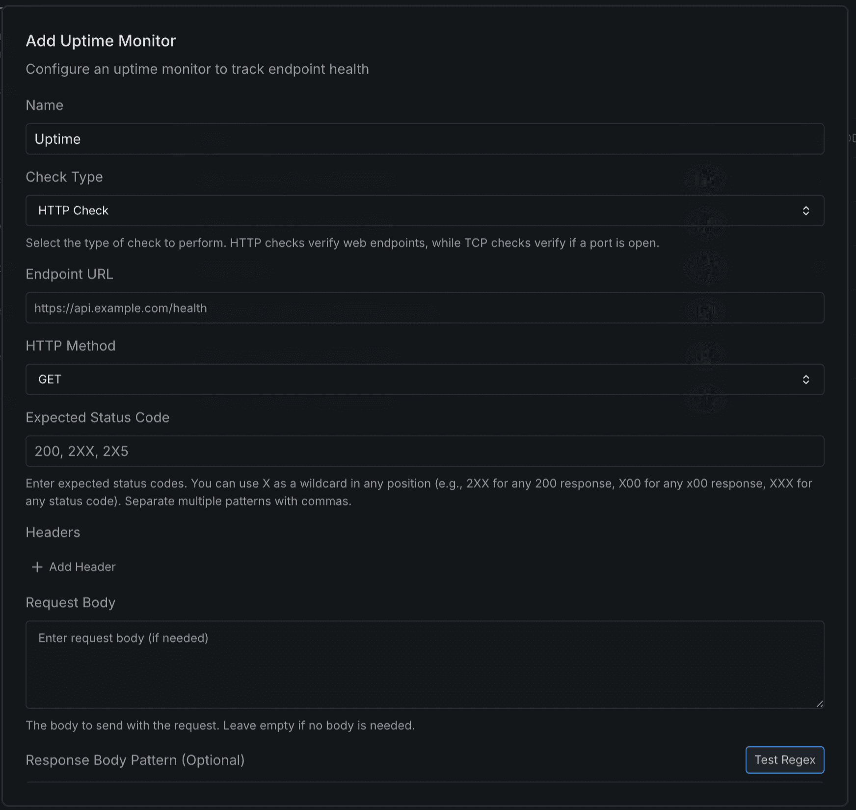 Configuring an HTTP uptime check in Metoro
